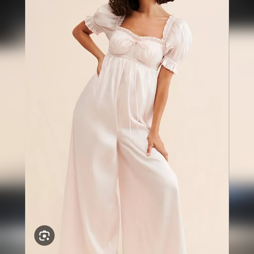 Selkie Elegant Pink Puff Sleeve Jumpsuit Long Small S